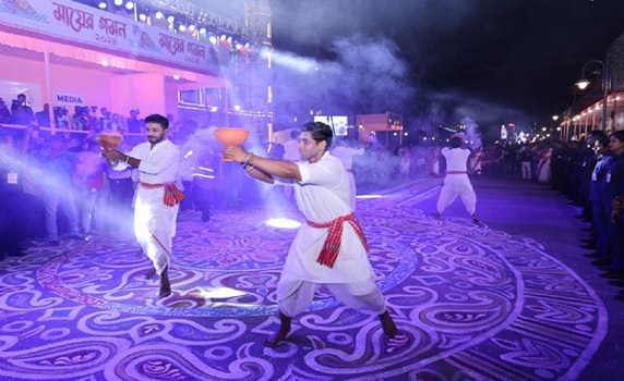 Traditional Dhunuchi Nach during Mayer Gomon carnival in Agartala